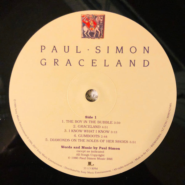 Image of Label Cover of LP - NEW/NEW - PAUL SIMON, Graceland (Legacy; 88985422401, UK 2017 Reissue, Inner, 180 Gram Vinyl), , With "Graceland," Paul Simon combined his always astute songwriting with South Africa's little-heard mbaqanga music, resulting in a fascinating hybrid that re-enchanted his old audience while gaining a new one. It was as diverse as any Simon album, delving into zydeco and conjunto-flavored rock & roll while introducing a surprising new lyrical approach. Simon abandoned a linear, narr