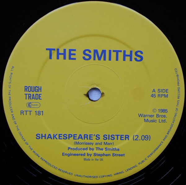 Image of Label Cover of 12" - G+/VG - THE SMITHS, Shakespeare's Sister (Rough Trade; RTT 181, UK 1985, Picture Sleeve, Inner, Lyntone Pressing), Hairlines, edge & ring wear, top edge seam split, - 3446266S