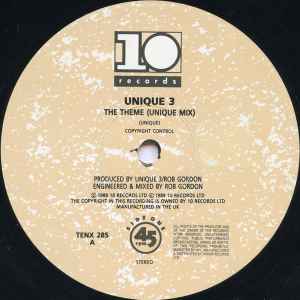 Image of Label Cover of 12" - VG/VG - UNIQUE 3, The Theme (10 Records; TENX 285, UK 1989, Picture Sleeve), light marks both sides. some wear to sleeve - minor creasing and edge wear, - 3846094S