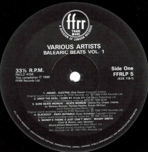 Image of Label Cover of LP - VG+/VG - VARIOUS ARTISTS, Balearic Beats the Album Vol 1 (ffrr; 828 118-1 / FFRLP 5, UK 1988, Picture Sleeve), , - 3226039E