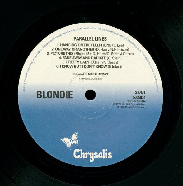 Image of Label Cover of LP - VG+/VG+ - BLONDIE, Parallel Lines (Chrysalis; 5355034, UK 2015 Reissue, Inner, 180 Gram Vinyl), A couple of light hairlines. , - 4226019E