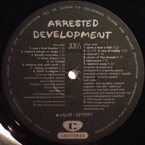 Image of Label Cover of LP - VG+/G+ - ARRESTED DEVELOPMENT, 3 Years, 5 Months And 2 Days In The Life Of... (Cooltempo; CTLP28, Europe 1992, Inner), , - 3946277S