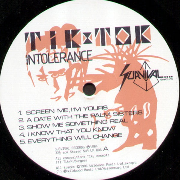 Image of Label Cover of 0115039C: LP - TIK & TOK, Intolerance (Survival; SURLP008, UK 1984, Gatefold, Inner) Light marks on disc, sleeve in good shape. VG/G+