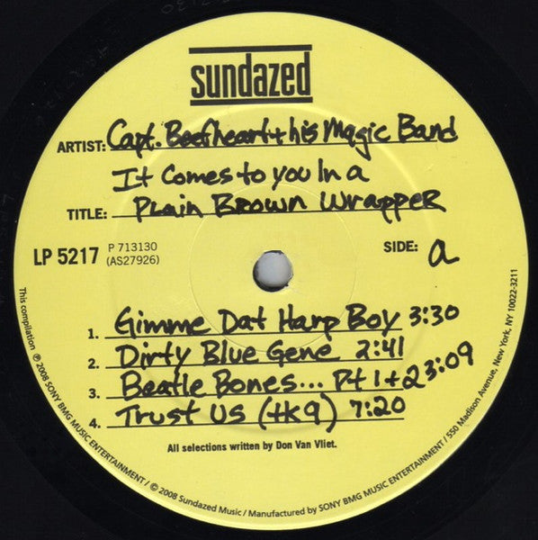 Image of Label Cover of 2xLP - VG+/M - CAPTAIN BEEFHEART AND HIS MAGIC BAND , It Comes To You In A Plain Brown Wrapper (Sundazed Music ; LP 5217 , US 2008, Oatmeal Paper Wrapper Over Gatefold Sleeve), Tiny tear in wrapper. Vinyl still sealed. , - 3626022E