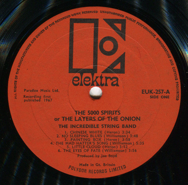 Image of Label Cover of LP - VG/VG - THE INCREDIBLE STRING BAND, The 5000 Spirits Or The Layers Of The Onion (Elektra Black On Red.; EUK 257, UK 1967, Mono, Polydor Records On Label.), Edge and Ring Wear, - 4246448S
