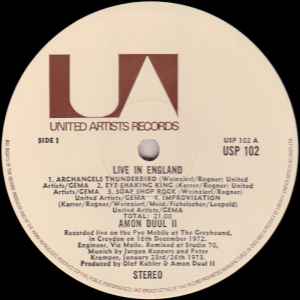 Image of Label Cover of LP - VG+/VG - AMON D L II, Live In London (United Artists Records; USP 102, UK 1973), A few light wispy hairlines , - 1316383C