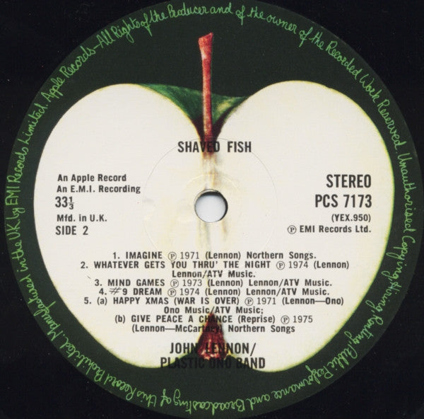 Image of Label Cover of LP - VG+/VG+ - JOHN LENNON, Shaved Fish (Apple; PCS 7173, UK 1970s Reissue, Inner), , - 2626102E