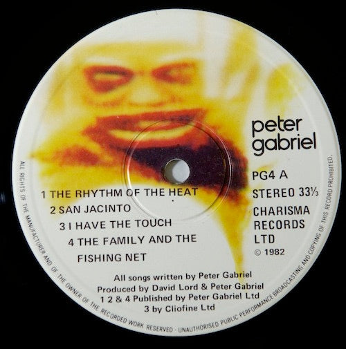 Image of Label Cover of LP - VG/VG+ - PETER GABRIEL, Peter Gabriel 4 (Security) (Charisma ; PG 4, UK 1982, Inner, TOWNHOUSE Matrix), Bottom left corner crease & drill hole., - 3716135C