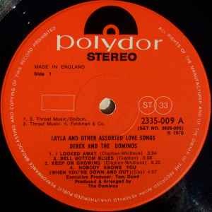Image of Label Cover of 2xLP - VG/G+ - DEREK AND THE DOMINOS (ERIC CLAPTON), Layla And Other Assorted Love Songs (Polydor; 2625 005, UK 1970, Unlaminated Gatefold Sleeve), Hairlines & light scratches, edge & ring wear, sticker damage, staining, writing on back cover, - 3146204S