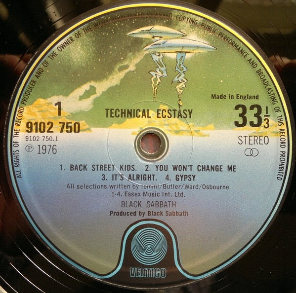 Image of Label Cover of LP - VG/VG+ - BLACK SABBATH, Technical Ecstasy (Vertigo; 9102 750, UK 1976, Insert), Glossy disc, Lightest of hairlines, Light sleeve wear, With insert. , - 2016106C