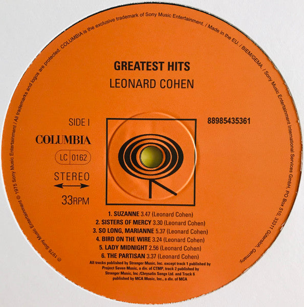 Image of Label Cover of LP - NEW/NEW - LEONARD COHEN, Greatest Hits (Columbia; 88985435361 , Europe 2018 Reissue, Insert), , - 2136083E