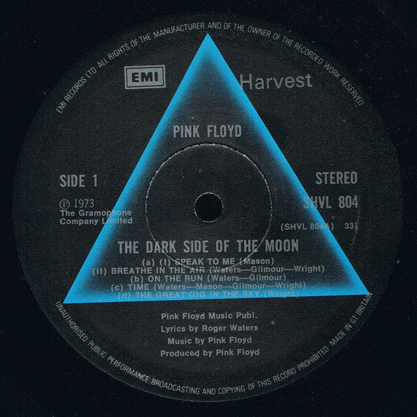 Image of Label Cover of LP - VG+/VG - PINK FLOYD, The Dark Side Of The Moon (Harvest Black/Blue, EMI Box, EMI On Rim; SHVL 804, UK 1977 Reissue, Gatefold with blue EMI/Harvest inside, No Posters, No Stickers, Fifth pressing), Strong VG, - 3826263E