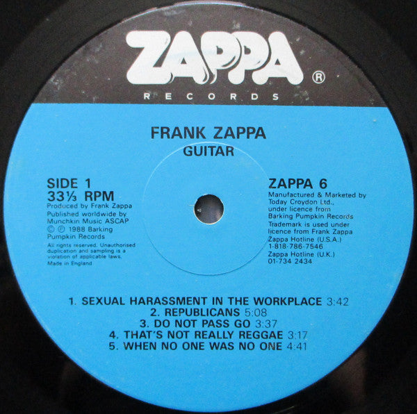 Image of Label Cover of 4215334C: 2xLP - FRANK ZAPPA, Guitar (Zappa; ZAPPA 6, UK 1988, Gatefold) VG/VG