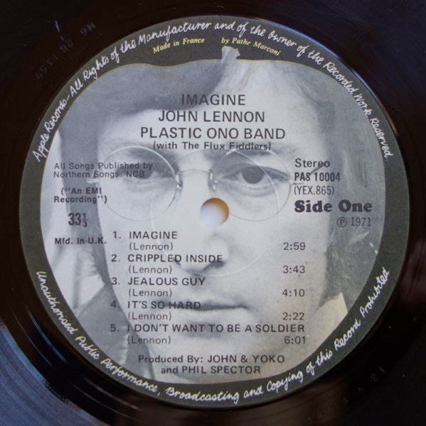 Image of Label Cover of LP - VG/VG - JOHN LENNON, Imagine (Apple; PAS 10004, UK 1973 Reissue, Laminated Sleeve, No Poster, UK Release Made in France. Pathe Pressing.), , - 3826276E