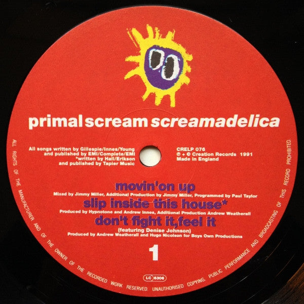 Image of Label Cover of 2xLP - VG/G - PRIMAL SCREAM, Screamadelica (Creation; CRELP 076, UK 1991, Gatefold, Stickered Sleeve, "Max" Runout.), Edge wear and some sticker residue, otherwise nice intact sleeve. Heavy wear on disc., - 2146098S