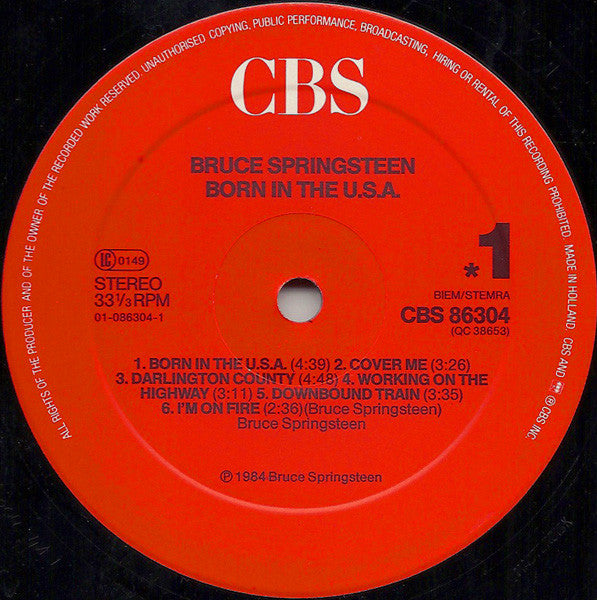 Image of Label Cover of LP - VG/VG - BRUCE SPRINGSTEEN, Born In The U.S.A. (CBS Red Label; CBS 86304, Europe 1985 Reissue, Inner & Insert, No Barcode.), , - 4416073C