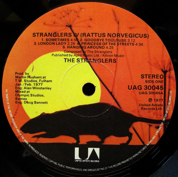 Image of Label Cover of LP - VG/VG - THE STRANGLERS, Stranglers IV (Rattus Norvegicus) (United Artists Records; UAG 30045, UK 1977, Inner With Rounded Corners, "Jonz" Runout), Hairlines, edge & ring wear, seam split in Inner, - 3446187S