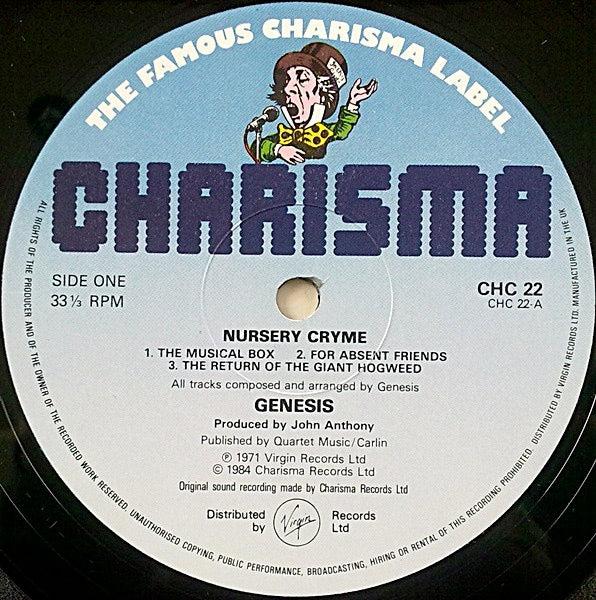 Image of Label Cover of LP - VG+/VG+ - GENESIS, Nursery Cryme (Charisma Blue; CHC 22, UK 1984 Reissue, Gatefold), , - 2646026S