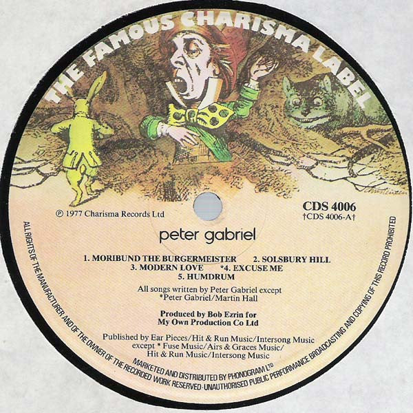 Image of Label Cover of LP - VG/VG+ - PETER GABRIEL, Peter Gabriel 1 (Car) (Charisma Hatter Phonogram Marketing; CDS 4006, UK 1977, Inner), Very light wear., - 2646090S
