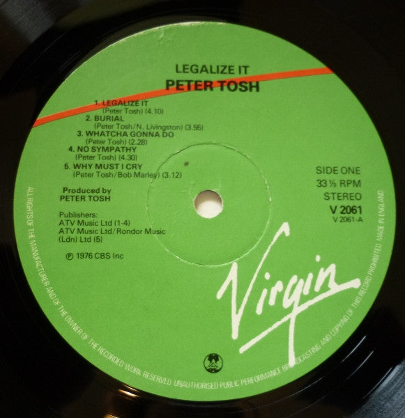 Image of Label Cover of LP - VG+/VG+ - PETER TOSH, Legalize It (Virgin; V 2061, UK 1980s Reissue, Gatefold), , - 4016149C