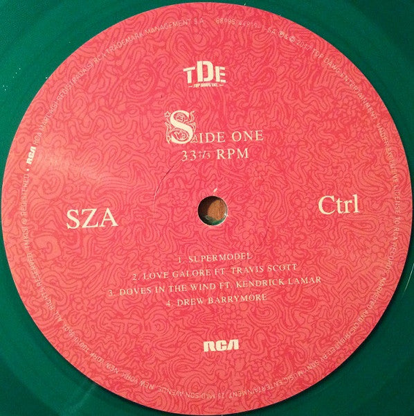 Image of Label Cover of 2xLP - NEW/NEW - SZA, Ctrl (Top Dawg Entertainment; 88985449191, US 2022 Reissue, Gatefold, Booklet, Green Vinyl), , Much-anticipated debut album, and fourth release overall, by T.D.E. s first lady, SZA. Following Z, Ctrl speaks upon SZA s perspective within previous relationships and the often relatable difficulties that many recognize. The tracks convey themes of love, hate, heartbreak, revenge, and self-perception. Somewhere between the house built by Frank Ocean s monotone and fa