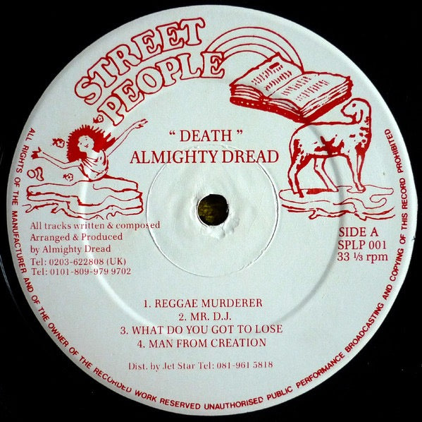 Image of Label Cover of LP - VG+/VG+ - ALMIGHTY DREAD, Death (Street People; SPLP001, UK 1992), Nice clean copy! 'Summit' records sticker on sleeve., - 4116210C