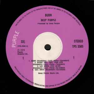 Image of Label Cover of LP - VG/VG - DEEP PURPLE, Burn (Purple Records; TPS 3505, UK 1970s Reissue, 3rd Pressing, "EMI RECORDS LTD" on Labels), , - 2326268E