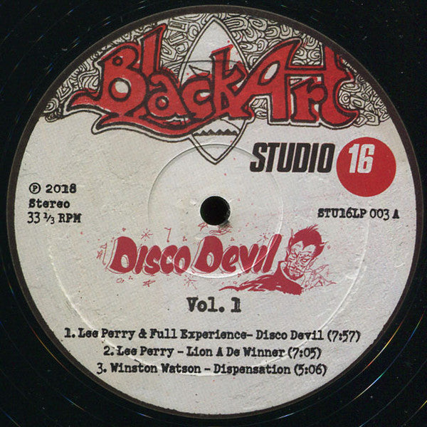 Image of Label Cover of LP - NEW/NEW - LEE "SCRATCH" PERRY, Disco Devil Vol. 1 (Studio 16; STU16LP 003, UK 2018 Reissue), , 5 Classic Discomixes from The Black Ark Studio 1977-1979, featuring 12" Upsetters mix for dub classic "Disco Devil". - 2416523C