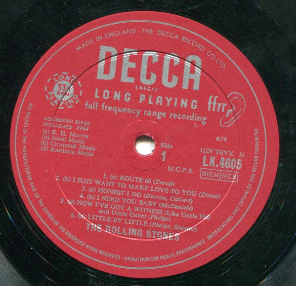 Image of Label Cover of LP - G+/VG - THE ROLLING STONES, The Rolling Stones (Decca Red Unboxed, Label Y on Discogs; LK 4605, UK 1964, Flipback Sleeve - B1 on Discogs, 2nd Pressing Mono, I Need You Baby listing), , - 2325294E