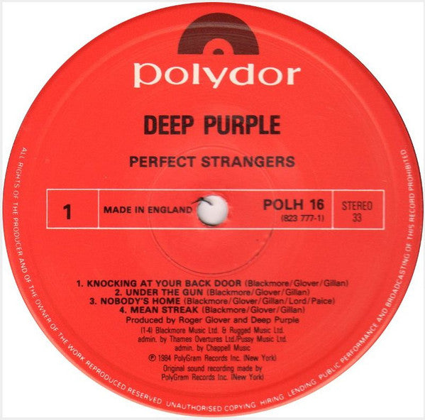 Image of Label Cover of LP - VG/VG - DEEP PURPLE, Perfect Strangers (Polydor; POLH 16, UK 1984, Inner), Light marks, - 3716082C