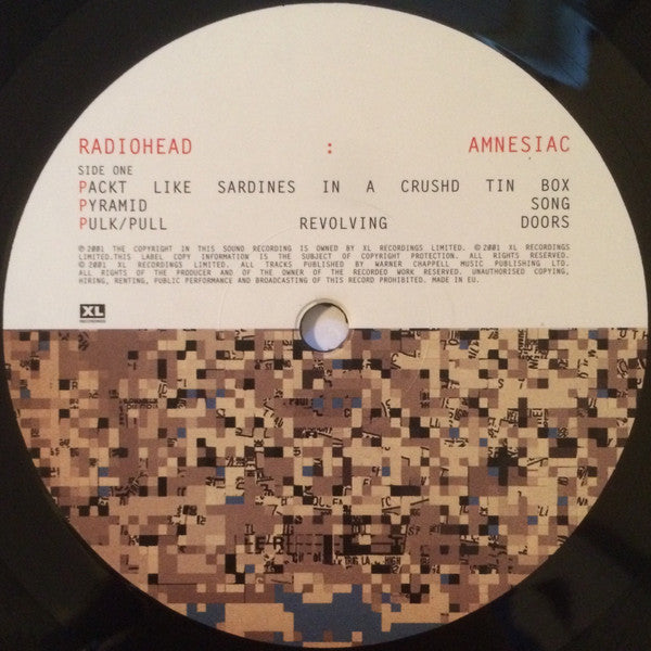 Image of Label Cover of 2xLP - NEW/NEW - RADIOHEAD, Amnesiac (XL Recordings; XLLP783B, Europe 2016 Reissue, Gatefold, Inner, Download Code), , "Amnesiac" (2001) is a dense, experimental album that exhibits the band's eclectic sound and masterful use of electronic elements. It's a challenging listen but rewards repeated listens with its intricate layers and emotional depth. - 2416319C