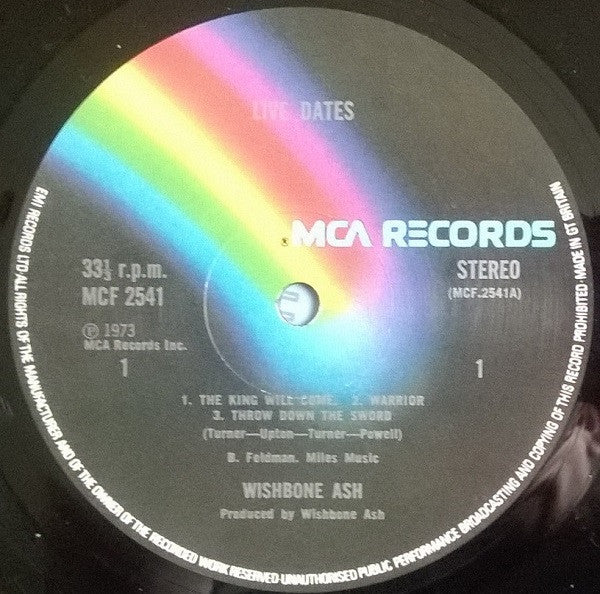 Image of Label Cover of 2025088E: 2xLP - WISHBONE ASH, Live Dates (MCA Black Rainbow; MCSP254, UK 1974 Reissue, Gatefold) VG/VG