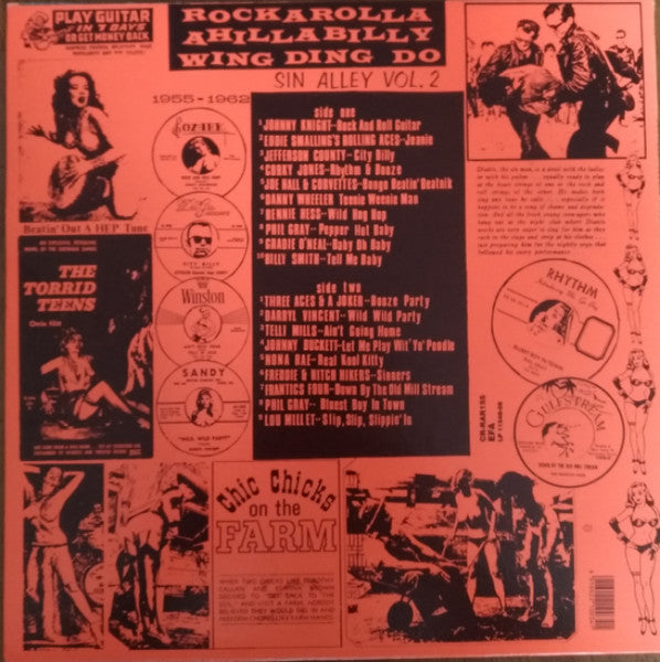 Image of Back Cover of 4415216C: LP - VARIOUS, Sin Alley Vol. 2: Rockarolla Ahillabilly Wing Ding Do - Red Hot Rock A Billy: 1955-1962 (Not On Label; RAR 155, Europe 1990s Reissue, Unofficial Release) VG+/VG+
