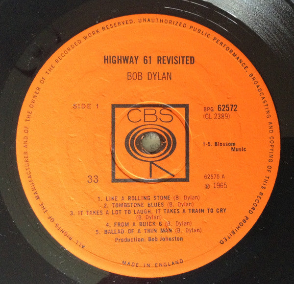 Image of Label Cover of 4815290C: LP - BOB DYLAN, Highway 61 Revisited (CBS Orange (33 On Label); BPG 62572, UK 1965, Laminated Front, Flipback, Non G&L Sleeve, Mono) Sleeve generally worn and a little grubby but nicely intact, Plays pretty well, A little surface noise G+/G
