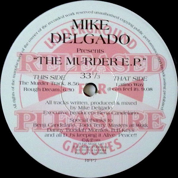 Image of Label Cover of 12" - VG/G+ - MIKE DELGADO, The Murder E.P. (Released For Pleasure; RFP7, UK 1995, Picture Sleeve), , - 3646260S