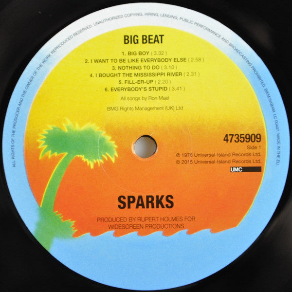 Image of Label Cover of 4725056E: LP - SPARKS, Big Beat (Island; 4735909, Europe 2017 Reissue, Inner, 180 Gram Vinyl) VG/VG+