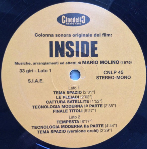 Image of Label Cover of LP - EX/VG+ - MARIO MOLINO, Inside (Cinedelic Records; CNLP45, Italy 2016), Still In Opened Shrinkwrap With Hype Sticker, - 3116036C