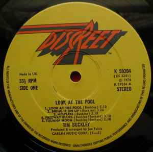 Image of Label Cover of LP - VG/VG - TIM BUCKLEY, Look At The Fool (Discreet; K59204, UK 1974), Strong VG - a few light marks, edge & ring wear, - 3646002S
