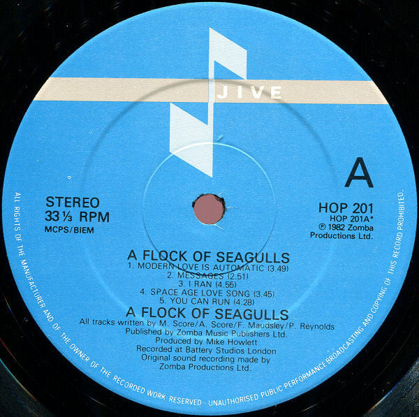Image of Label Cover of LP - VG/VG - A FLOCK OF SEAGULLS, A Flock Of Seagulls (Jive; HOP 201, UK 1982), Hairlines, edge wear, corner crease, - 3446166S
