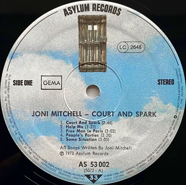 Image of Label Cover of LP - VG/VG - JONI MITCHELL, Court and Spark (Asylum; AS 53002, Germany 1980s Reissue, Gatefold), , - 2316070C