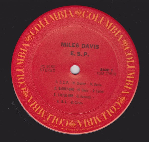 Image of Label Cover of LP - VG/VG - MILES DAVIS, E.S.P. (Columbia; CL 2350, US 1973 Reissue, Pasteback Sleeve), Columbia logos on label stickered over for export. Light hairlines on the vinyl. Ringwear on sleeve., - 3716123C