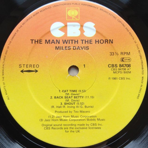 Image of Label Cover of LP - VG/VG - MILES DAVIS, The Man With The Horn (CBS Orange/Yellow; 84708, UK 1981), , - 4346091S