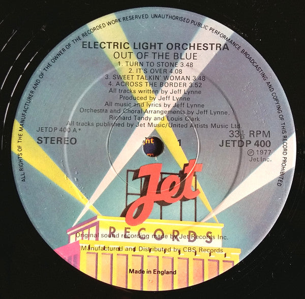 Image of Label Cover of 2xLP - VG/G+ - ELO - THE ELECTRIC LIGHT ORCHESTRA, Out Of The Blue (Jet; JETDP 400, UK 1977, Gatefold, 2 Inners), Ring and edge wear. , - 2226317E