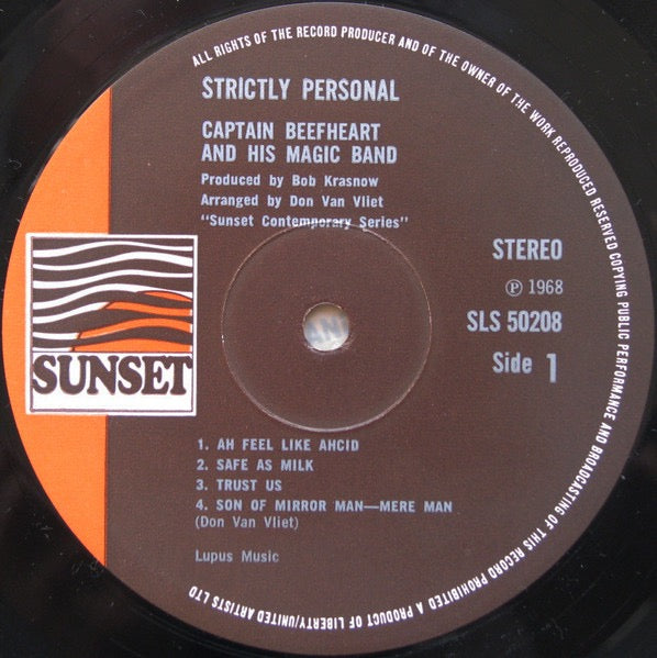 Image of Label Cover of LP - VG/VG - CAPTAIN BEEFHEART AND HIS MAGIC BAND, Strictly Personal (Sunset; SLS50208, UK 1971 Reissue, Textured Sleeve), Edge and Ring Wear, Writing On Label, - 0746222S