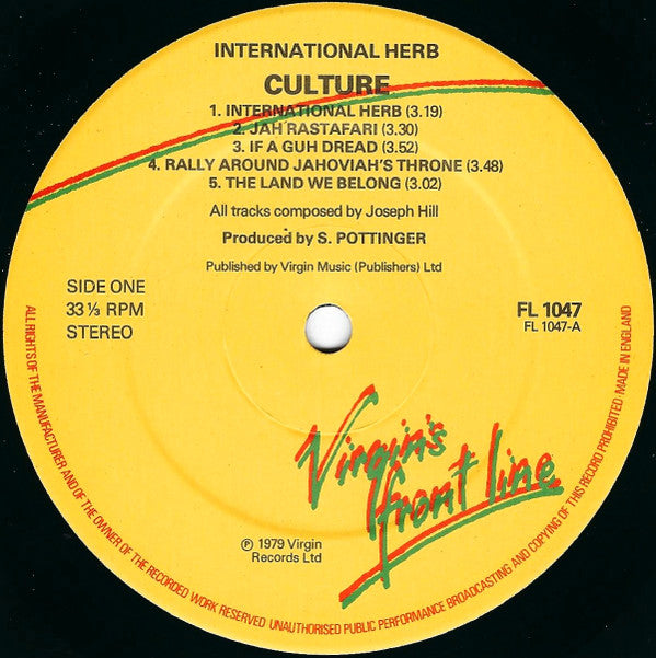 Image of Label Cover of LP - VG/G+ - CULTURE, International Herb (Virgin / Front Line; FL 1047, UK 1979, Two pressing rings), , - 2926011E