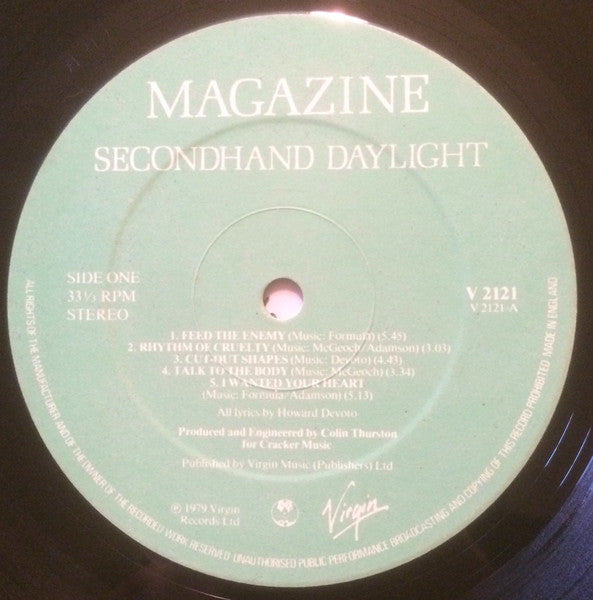 Image of Label Cover of LP - VG/VG - MAGAZINE, Secondhand Daylight (Virgin; V 2121, UK 1979, Gatefold), Light marks, With M/O form , - 3616289C