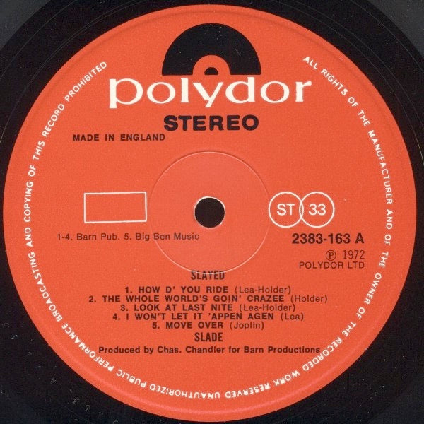 Image of Label Cover of LP - VG/G - SLADE, Slayed? (Polydor; 2383 163, UK 1972, Laminated Sleeve, Made In England On Label.), Light marks only, - 3416341C