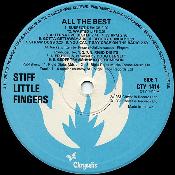 Image of Label Cover of 2xLP - VG+/VG - STIFF LITTLE FINGERS, All The Best (Chrysalis; CTY 1414, UK 1983, Gatefold, Blue Labels.), , - 3526074E