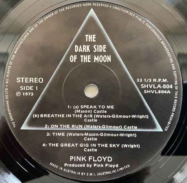 Image of Label Cover of LP - VG/G - PINK FLOYD, The Dark Side Of The Moon (Harvest; SHVLA.804, Australia 1973, Laminated Gatefold Sleeve, No Posters, No Stickers), Hairlines and long light marks, Laminate bubbling and genereal wear to sleeve, Intact. , - 3216395C