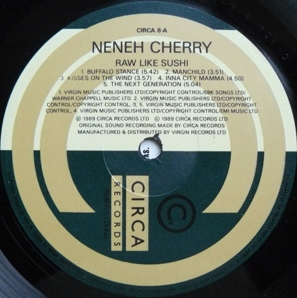 Image of Label Cover of LP - VG/G+ - NENEH CHERRY, Raw Like Sushi (Circa; CIRCA 8, UK 1989, Inner), A few light marks to disc. Spine damage to sleeve., - 3316285C